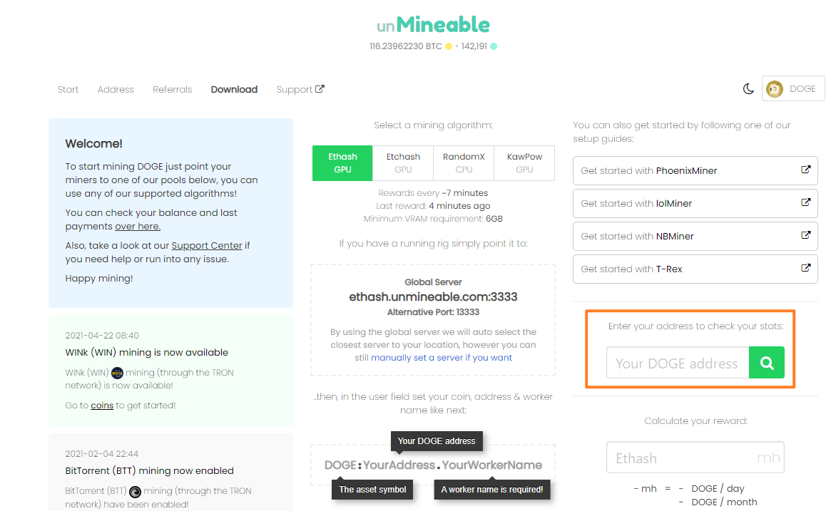unmineable doge address